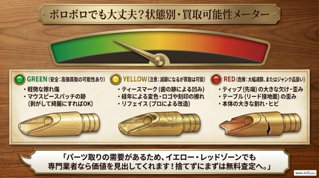 ティースマーク(歯形)やパッチ跡、欠けがあるボロボロのマウスピースでも買取可能? 図解イラスト