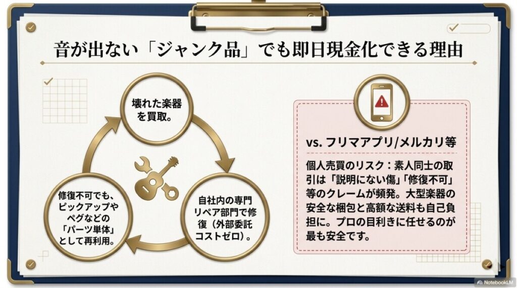 楽器の買取屋さん 奈良神殿店ならジャンク品(壊れた楽器)も即日現金化?