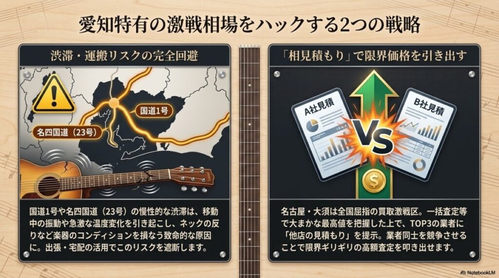 愛知特有の交通（渋滞）リスクを回避し、複数店舗で相見積もりを取る
