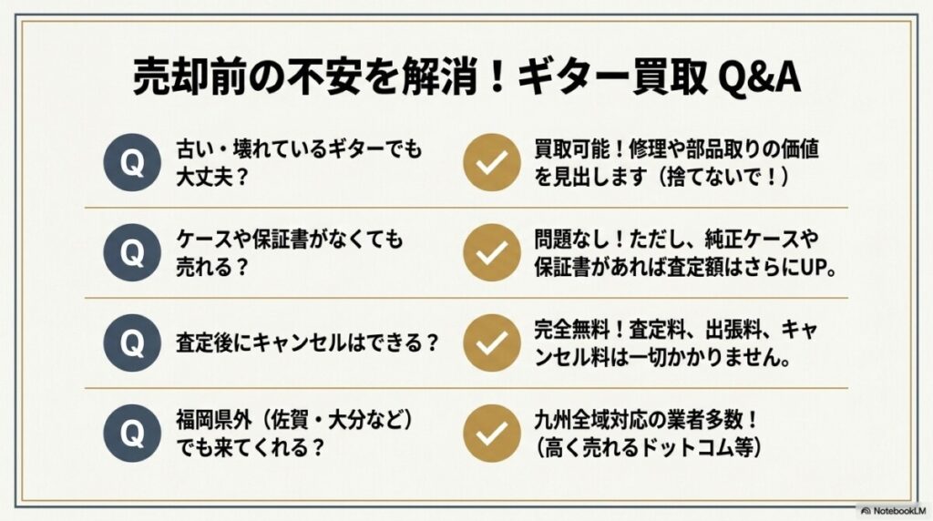 ギター買取 福岡 おすすめに関するよくある質問（FAQ・疑問）