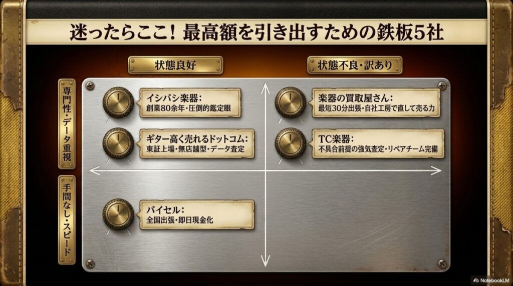 【結論】ヴィンテージギター買取のおすすめ鉄板TOP5!プロが選ぶ高額査定業者