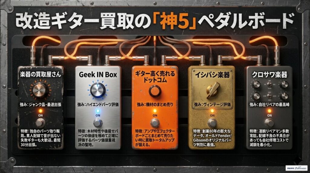【結論】改造ギター買取おすすめ厳選5社!ピックアップやザグリ加工など状態別ベストな業者はここだ