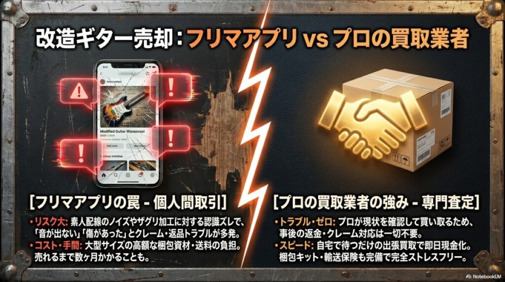 改造ギターはフリマアプリと買取業者のおすすめはどっち?トラブルと手間を比較